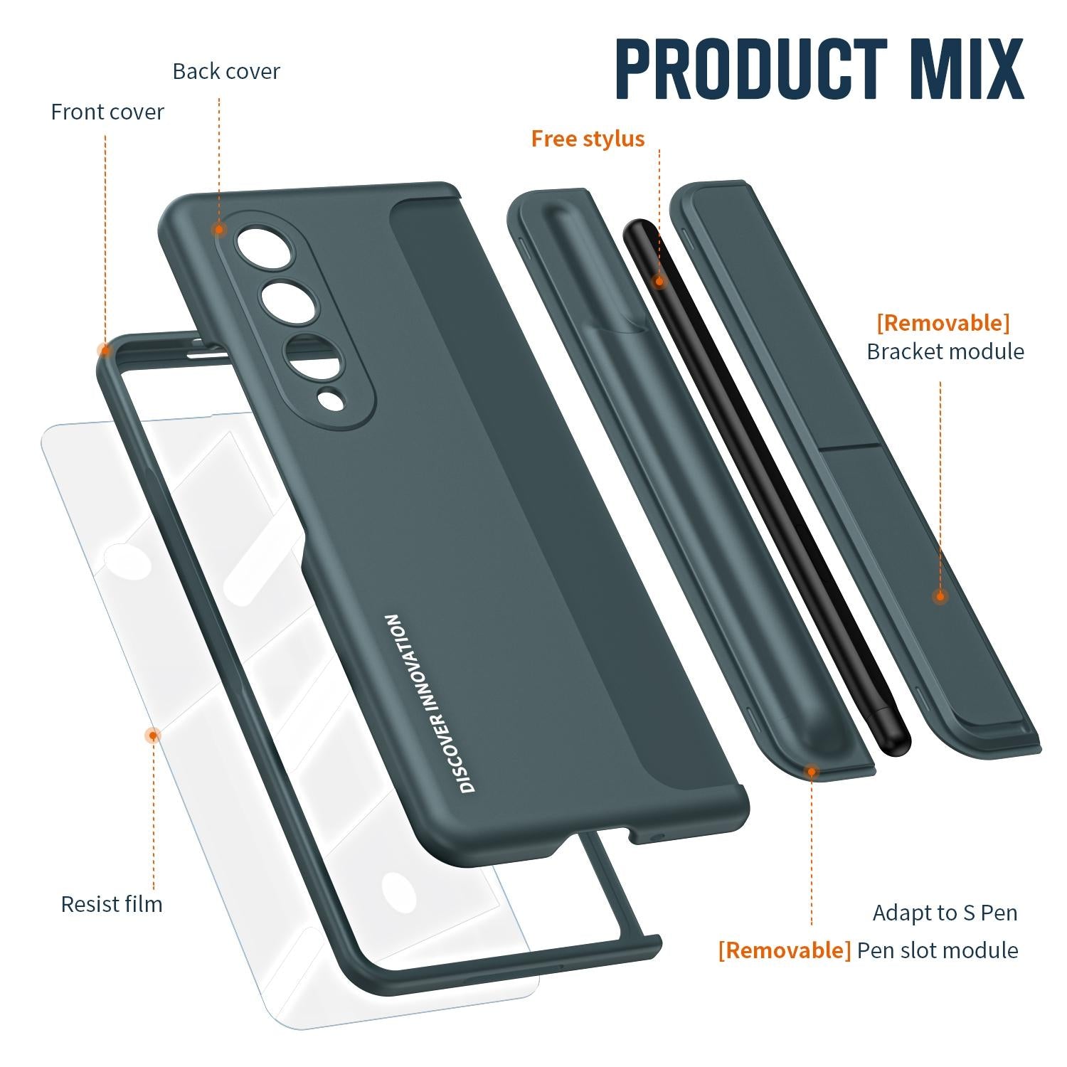 For Samsung Galaxy z Fold4 5G Samsung Galaxy z Fold4 2-in-1 Detachable Folding Case with Holder & Pen Slot - Black 3
