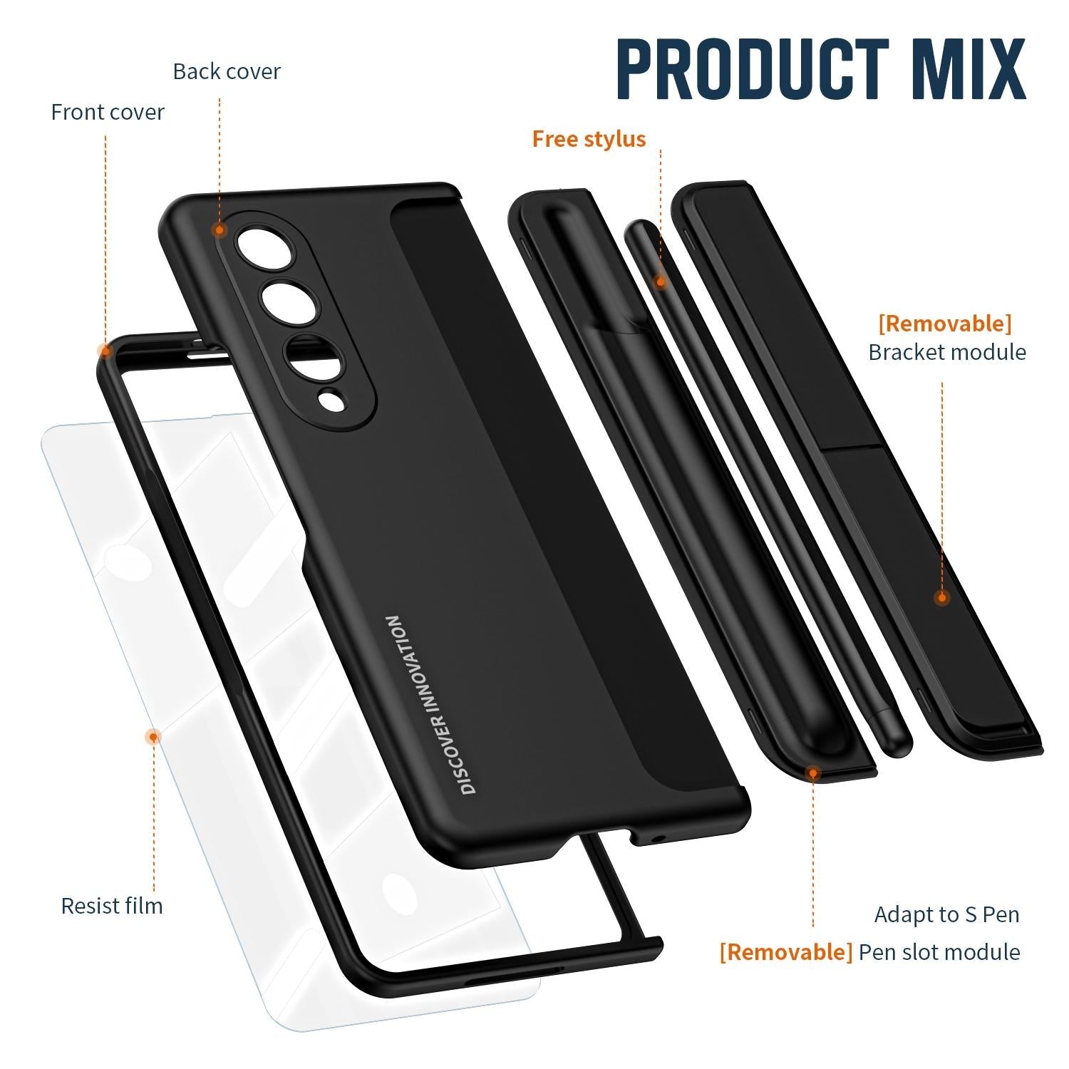 For Samsung Galaxy z Fold4 5G Samsung Galaxy z Fold4 2-in-1 Detachable Folding Case with Holder & Pen Slot - Black 13