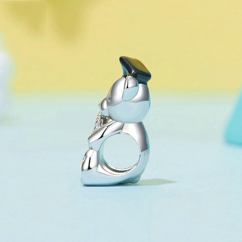 925 Sterling Silver Platinum Plated Happy Bear Heart Diy Beads 4