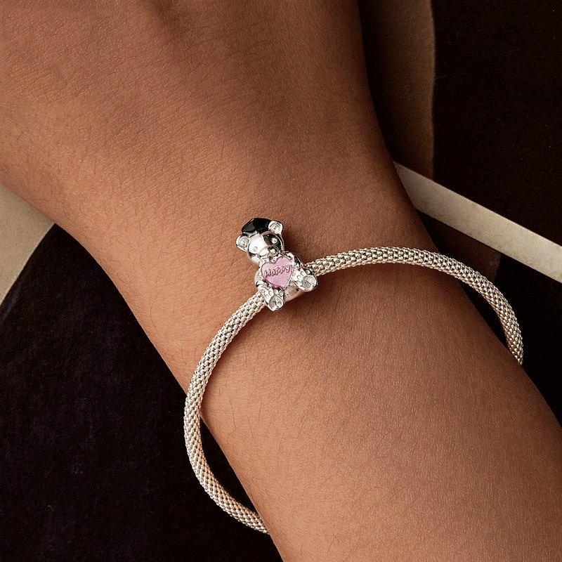 925 Sterling Silver Platinum Plated Happy Bear Heart Diy Beads 7