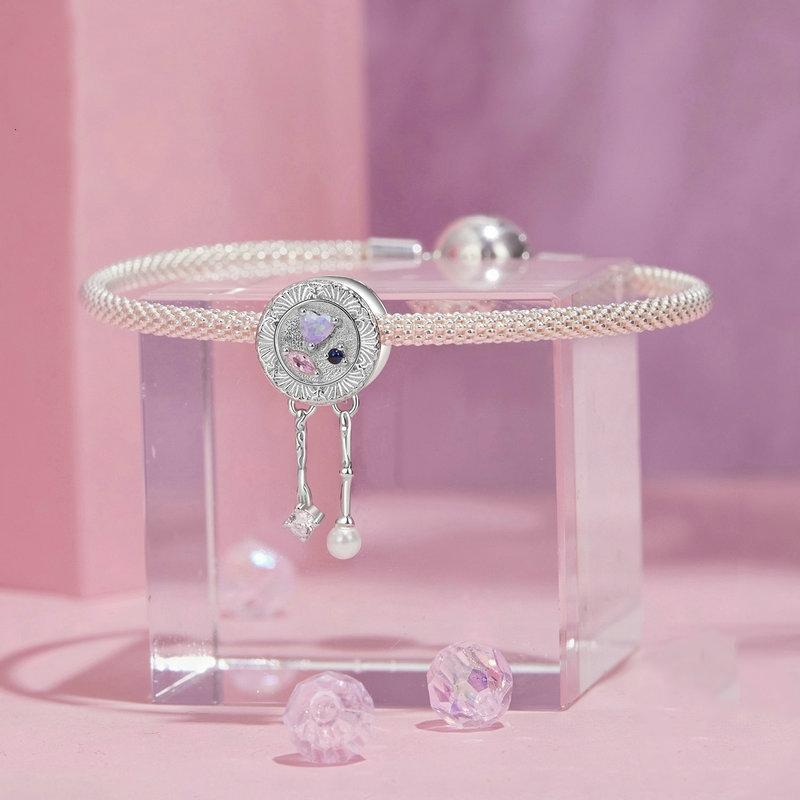 925 Sterling Silver Platinum Plated Tassel Beads Bracelet With 6