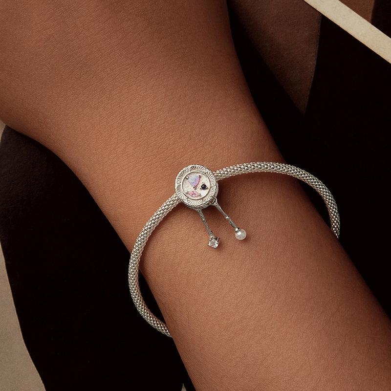 925 Sterling Silver Platinum Plated Tassel Beads Bracelet With 8