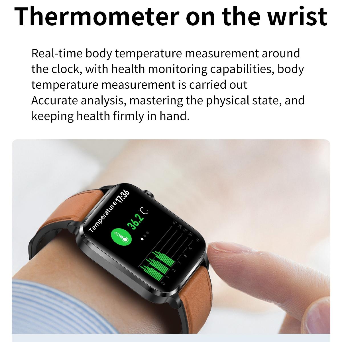 1.7 Inch Hd Square Screen Tpu Strap Smart Watch Supports Body Temperature Monitoring / Blood Oxygen Monitoring - Black 8