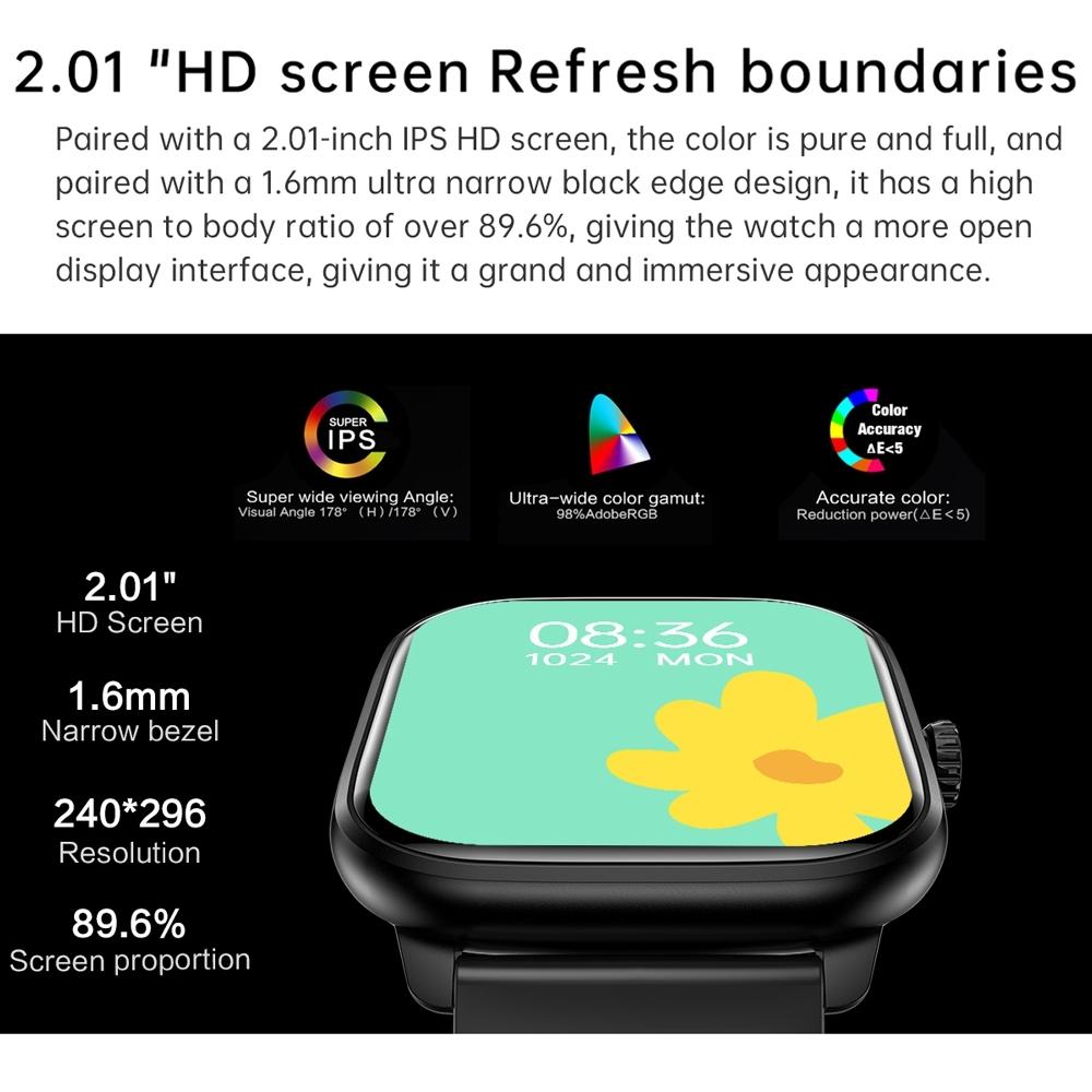 2.01 Inch Ips Hd Screen Smart Watch Supports Bluetooth Call / Health Monitoring Black 9
