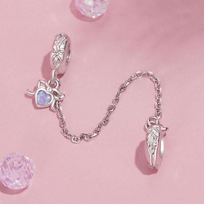 925 Sterling Silver Platinum Opal Bow Safety Chain 3