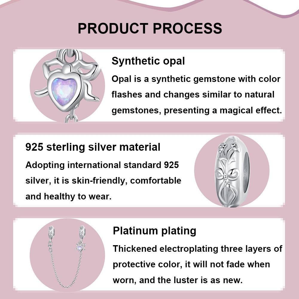 925 Sterling Silver Platinum Opal Bow Safety Chain 4
