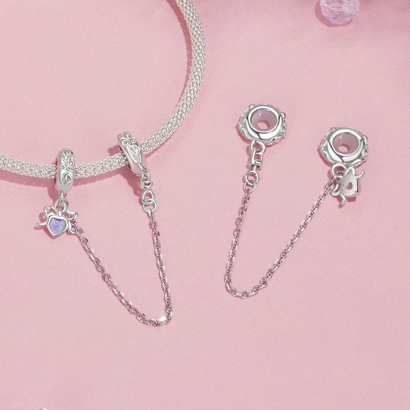 925 Sterling Silver Platinum Opal Bow Safety Chain 5
