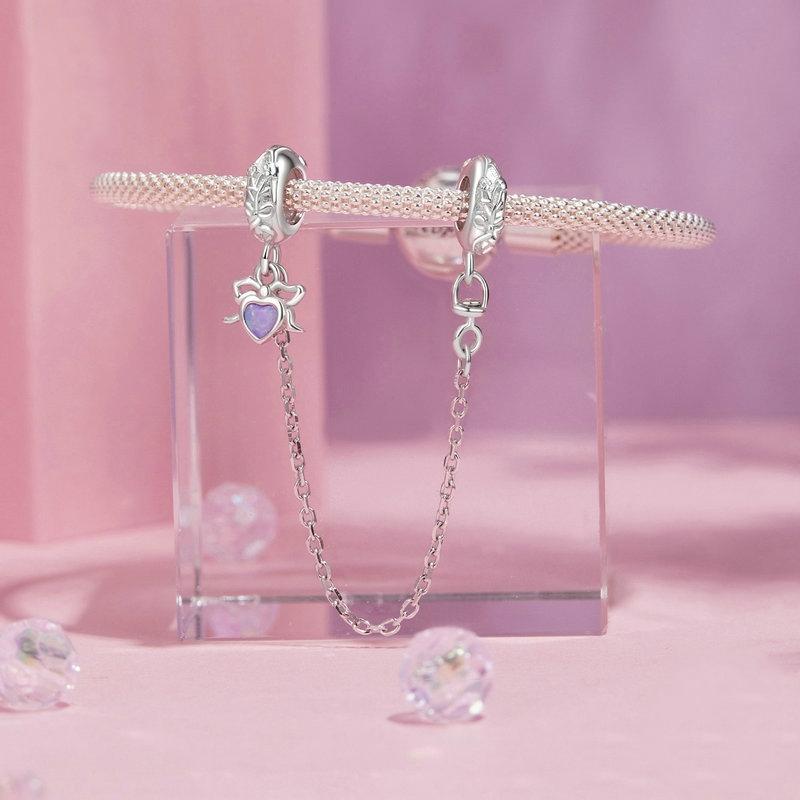 925 Sterling Silver Platinum Opal Bow Safety Chain 6
