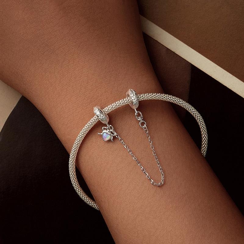 925 Sterling Silver Platinum Opal Bow Safety Chain 7