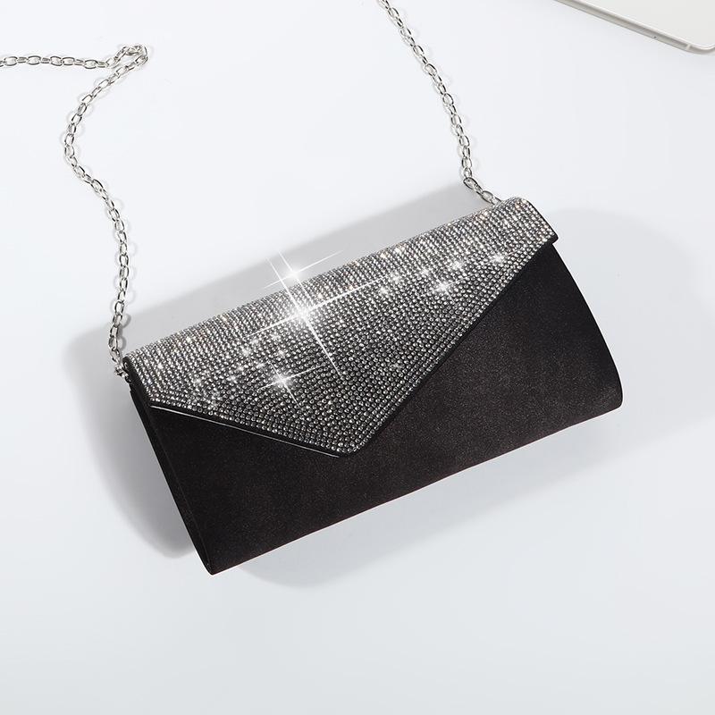 Black Rhinestone Shoulder Bag For Dinner & Cosmetics