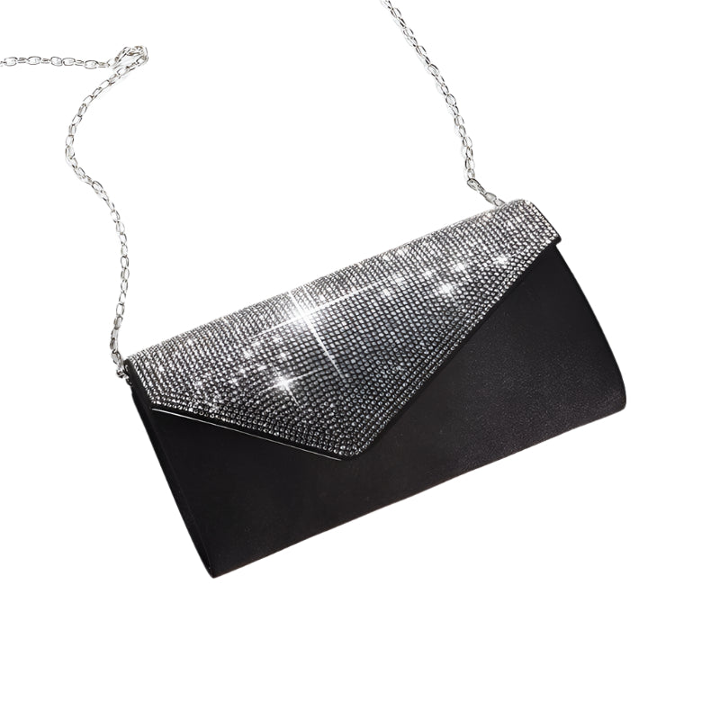 Black Rhinestone Shoulder Bag For Dinner & Cosmetics