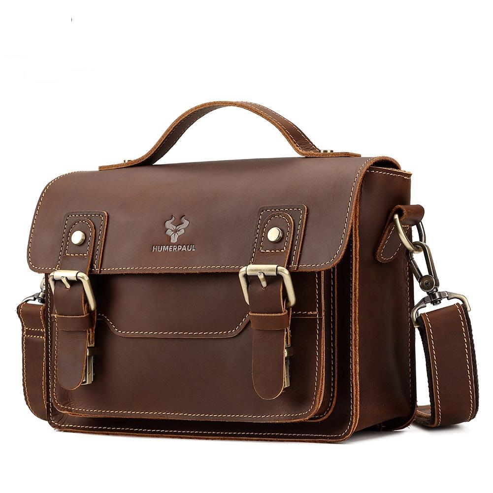 Retro Leather Men Crossbody Bag Small Square - Brown 4