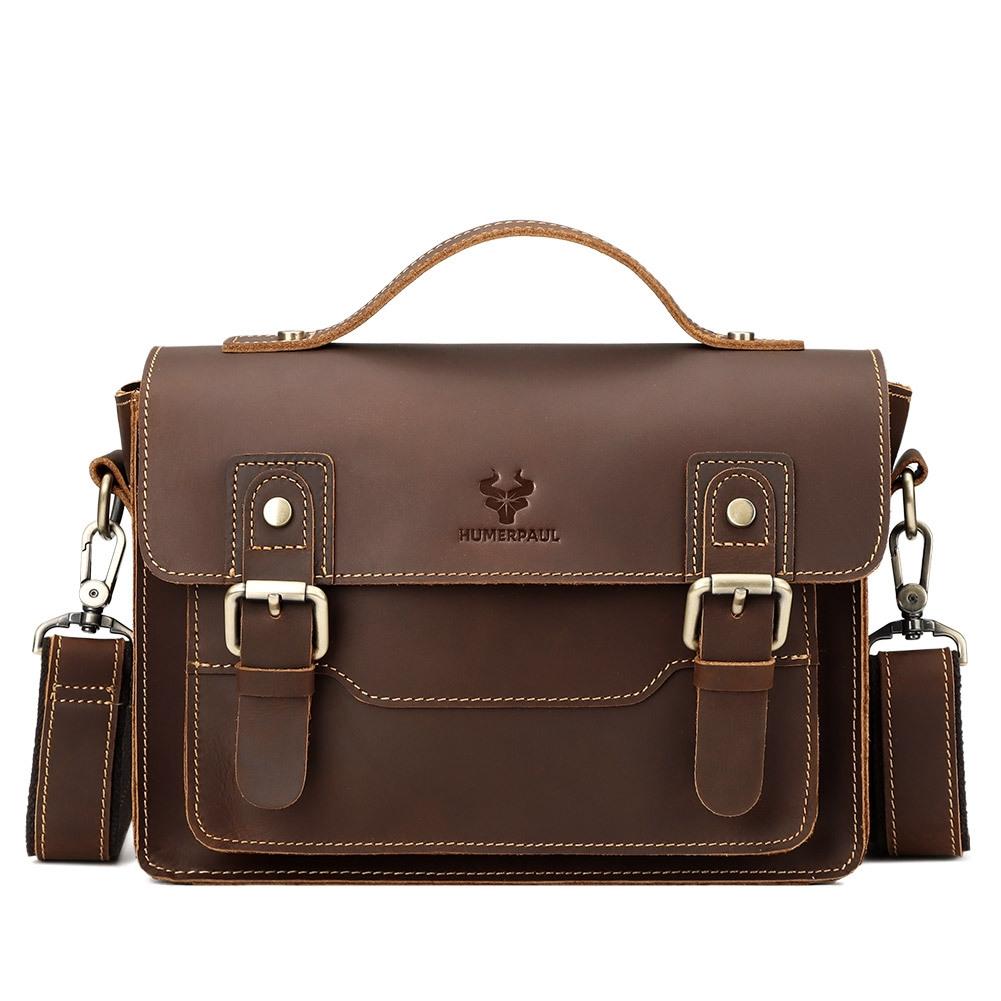 Retro Leather Men Crossbody Bag Small Square - Brown 10