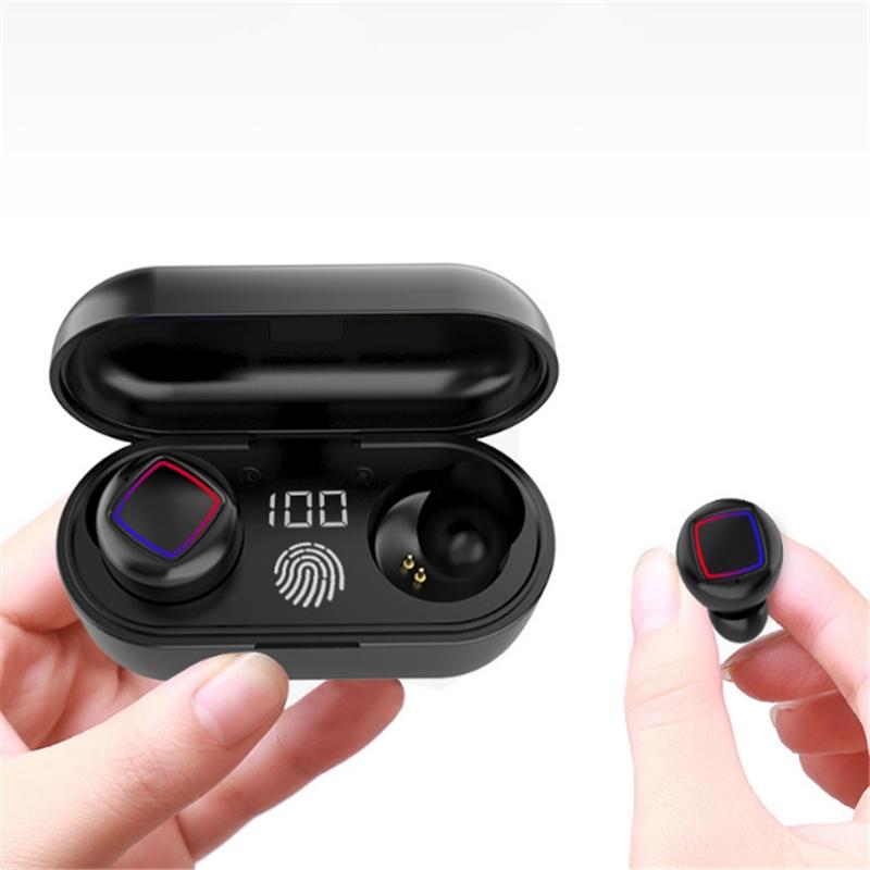 Wireless Fingerprint Touch Earbuds with Led Display and Charging Case - Black 5