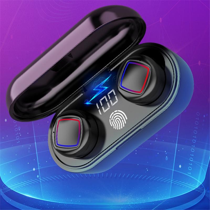 Wireless Fingerprint Touch Earbuds with Led Display and Charging Case - Black 12