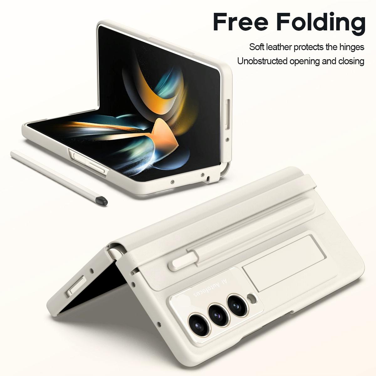 For Samsung Galaxy Z Fold4 5G Phone Case With Pen Slots - Full Coverage - Light Brown 8