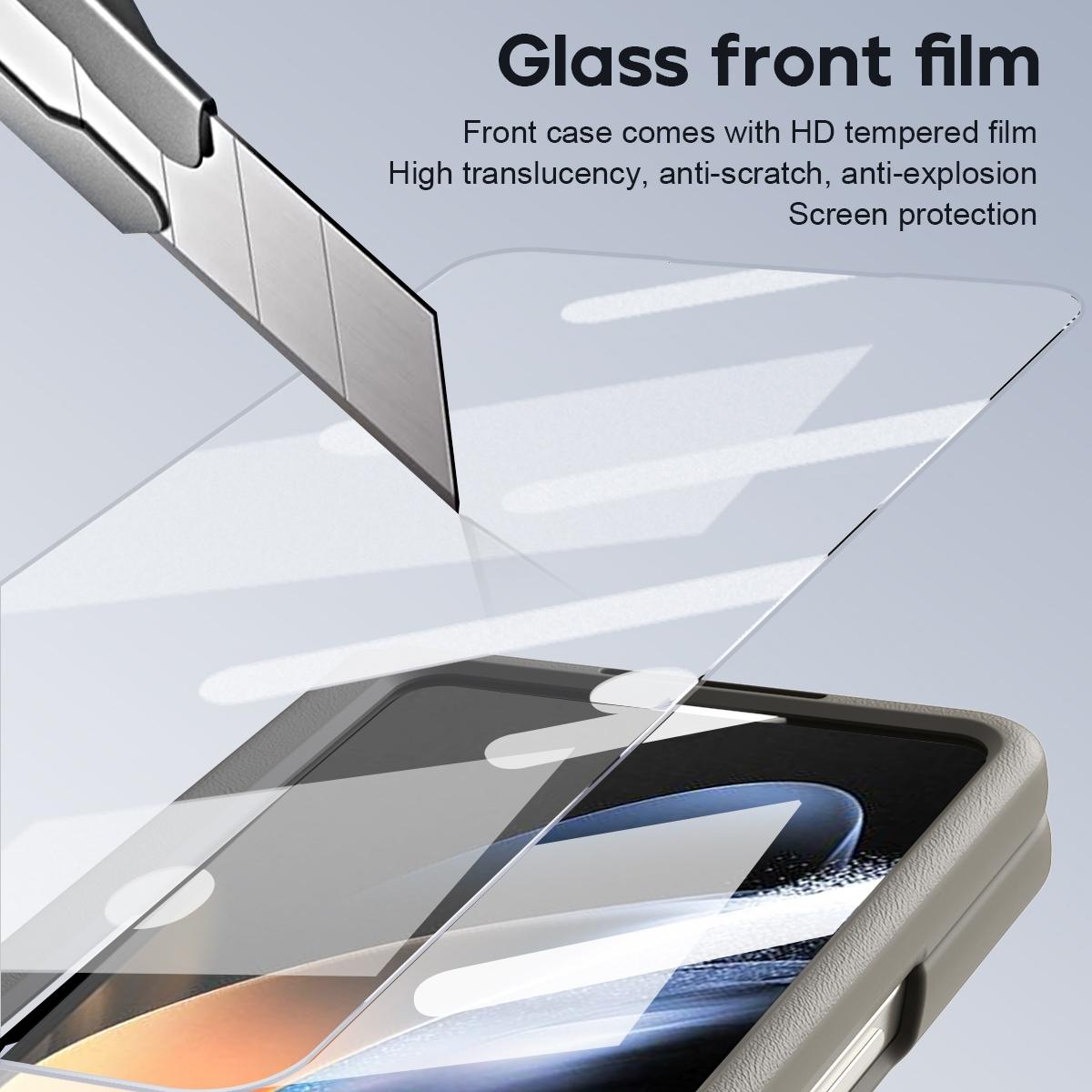 For Samsung Galaxy Z Fold4 5G Phone Case With Pen Slots - Full Coverage - Light Brown 13