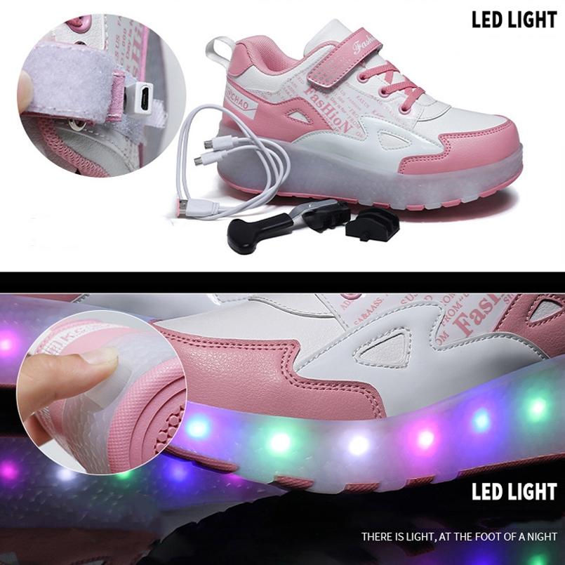 27 Rechargeable Light Skating Shoes for Kids with Two Wheels - Pink 4