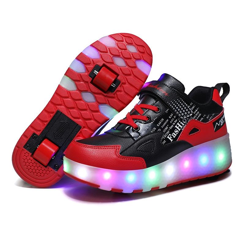 27 Rechargeable Light Skating Shoes for Kids with Two Wheels - Pink 11
