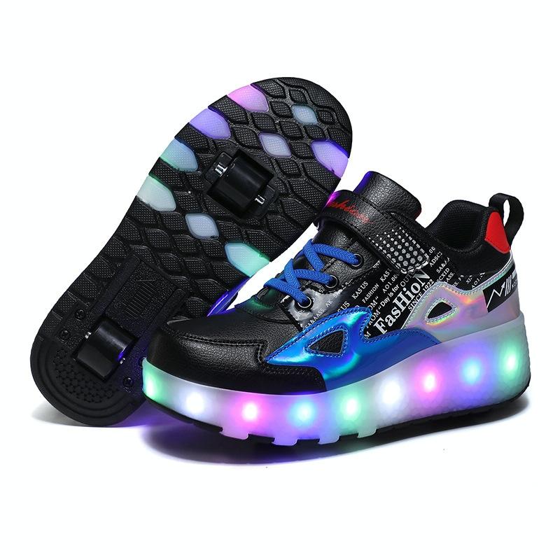 27 Rechargeable Light Skating Shoes for Kids with Two Wheels - Pink 12
