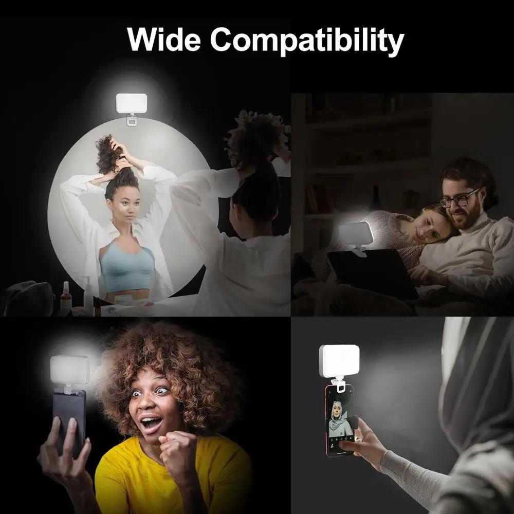 Rechargeable Clip-on Selfie Light with 66 Leds - 3 Modes for Phone Laptop Tablet - Black - White 4