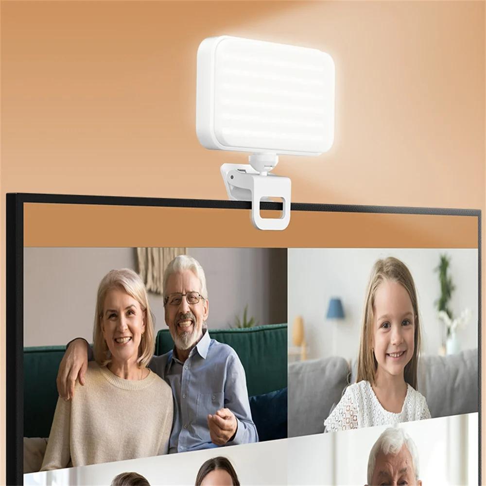 Rechargeable Clip-on Selfie Light with 66 Leds - 3 Modes for Phone Laptop Tablet - Black - White 5