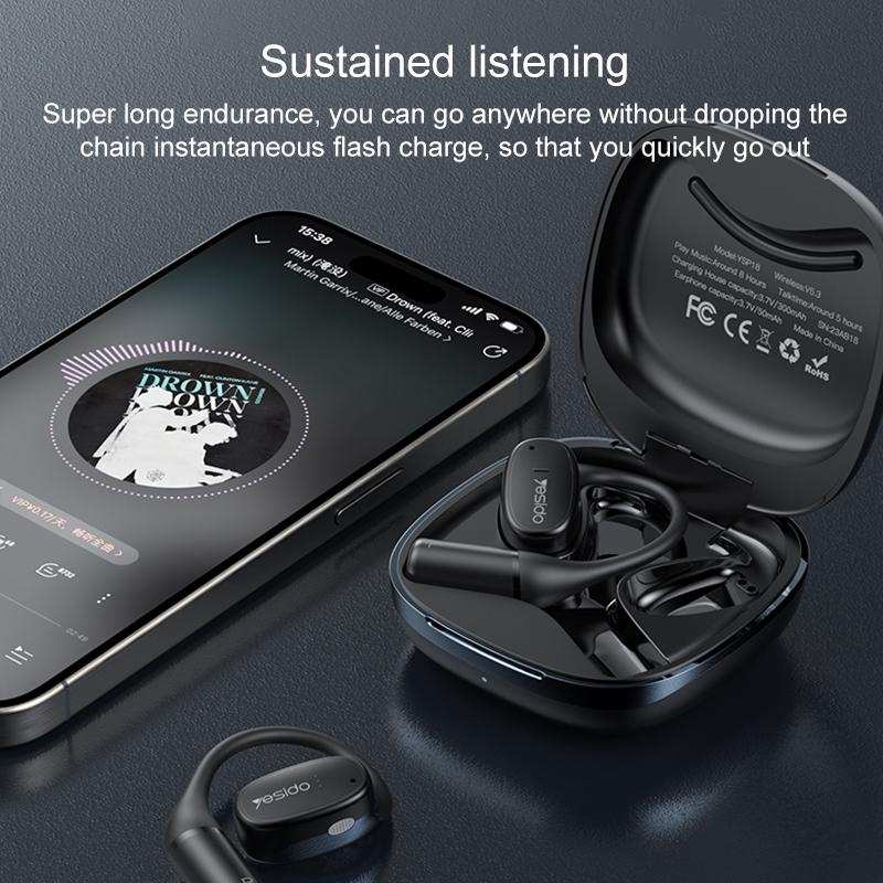 Black Open Wireless Bluetooth Earphones - Ysp18 Ows 7