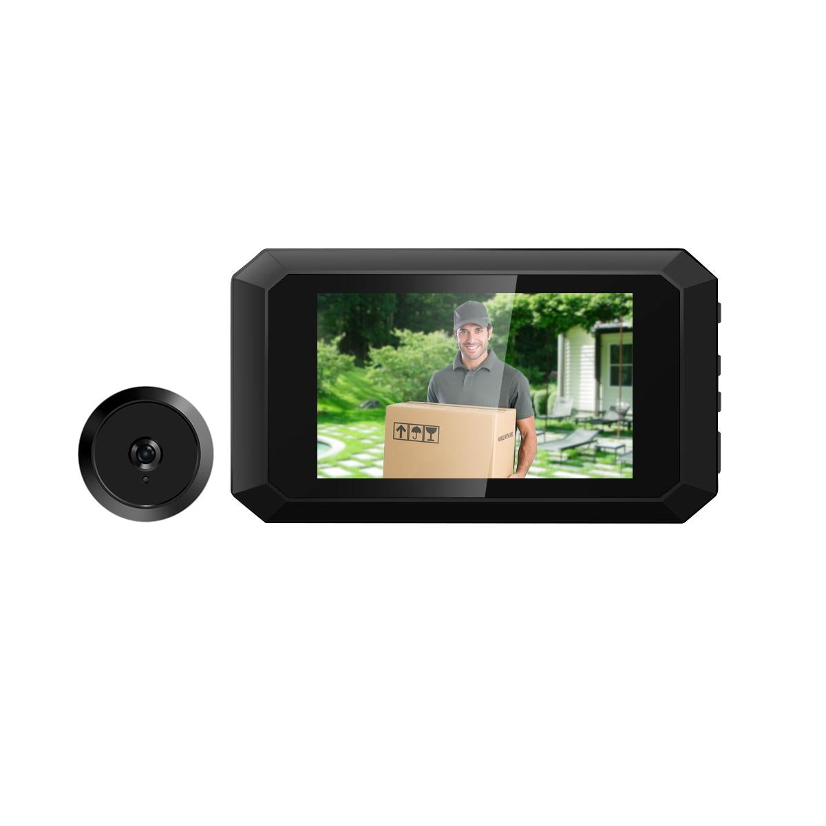 1080P Smart Digital Door Viewer With Night Vision - 3.97 Inch Wide Angle - Black