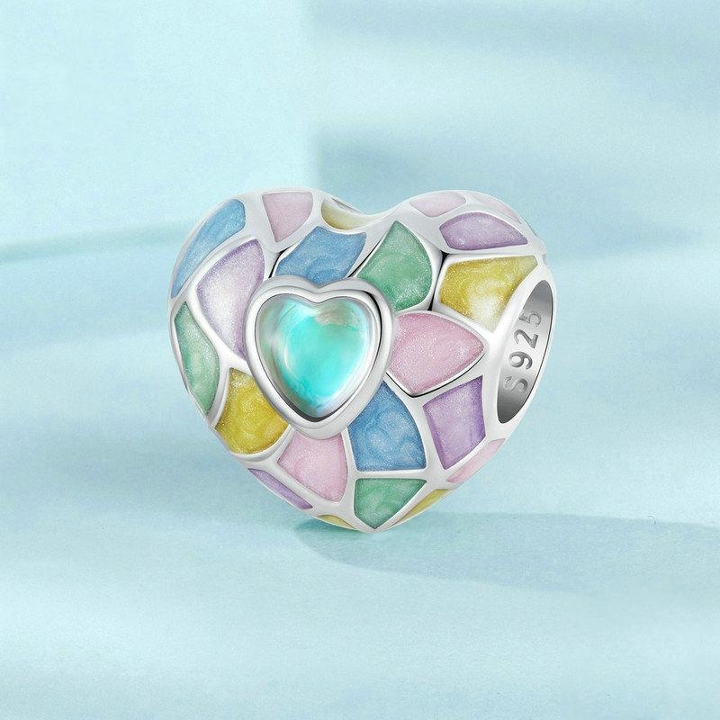925 Sterling Silver Neon Love Heart Diy Beads Plated 3