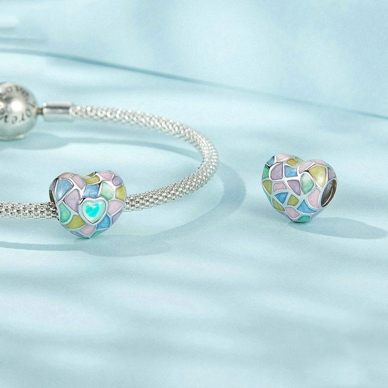 925 Sterling Silver Neon Love Heart Diy Beads Plated 4