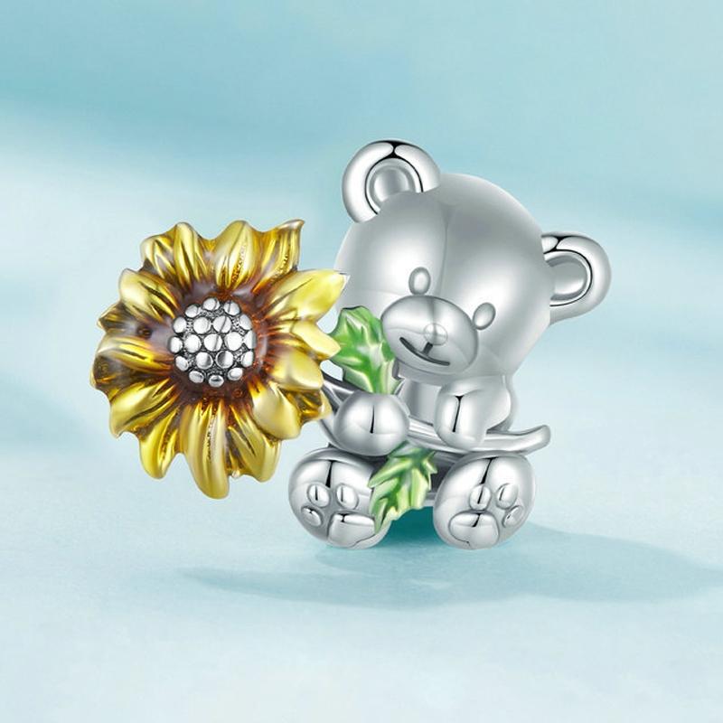 925 Sterling Silver Adorable Sunflower Diy Bead Bracelet 3