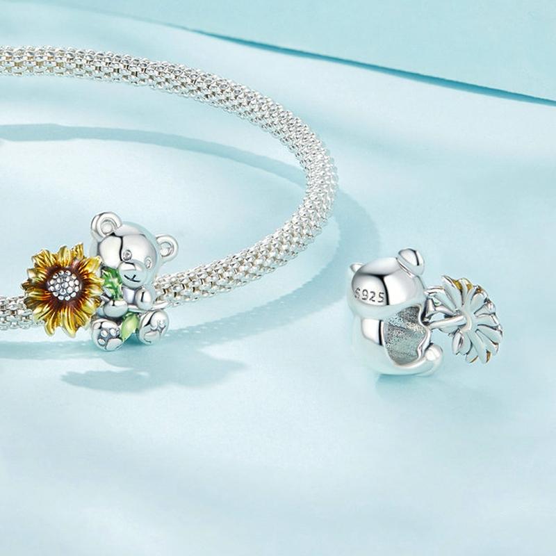 925 Sterling Silver Adorable Sunflower Diy Bead Bracelet 5