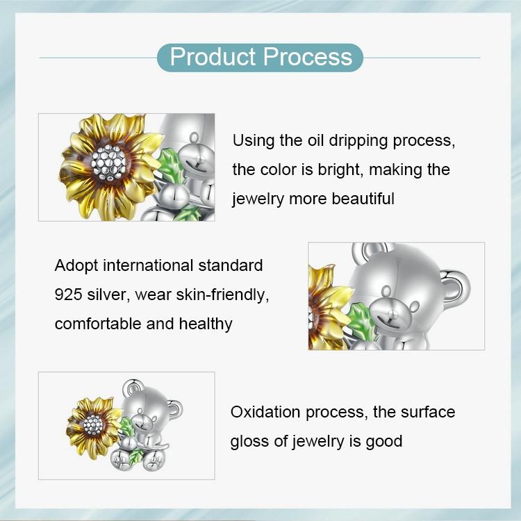 925 Sterling Silver Adorable Sunflower Diy Bead Bracelet 7