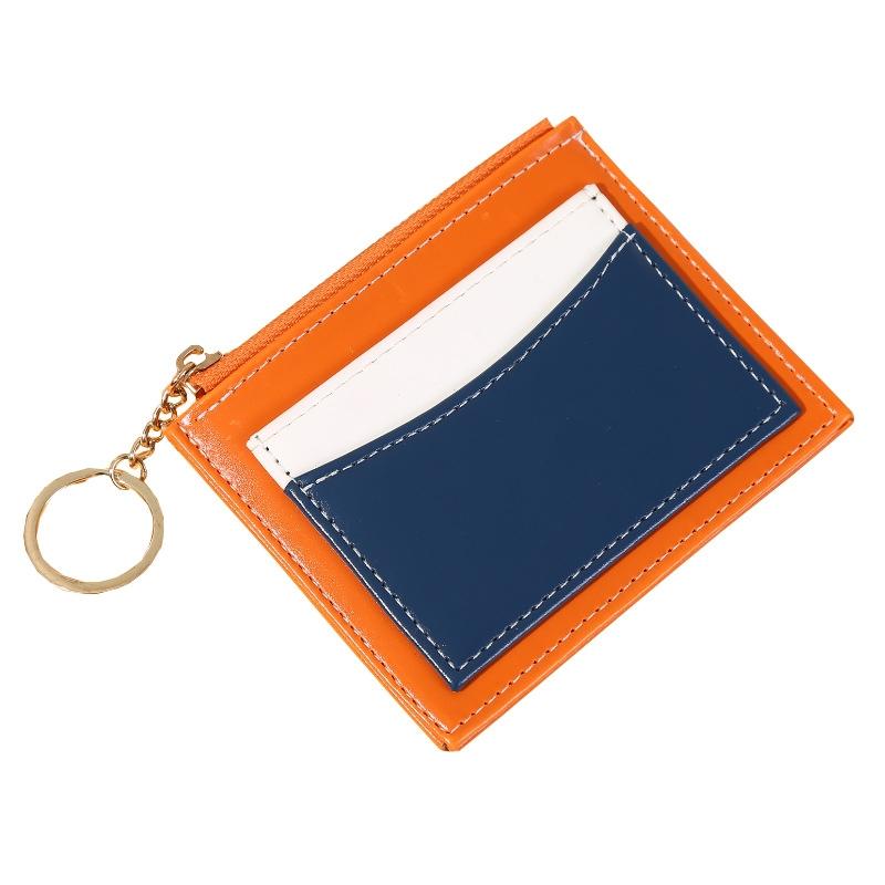 Portable Simple Card Holder Coin Purse With Keychain Unisex Pu Wallet - Blue