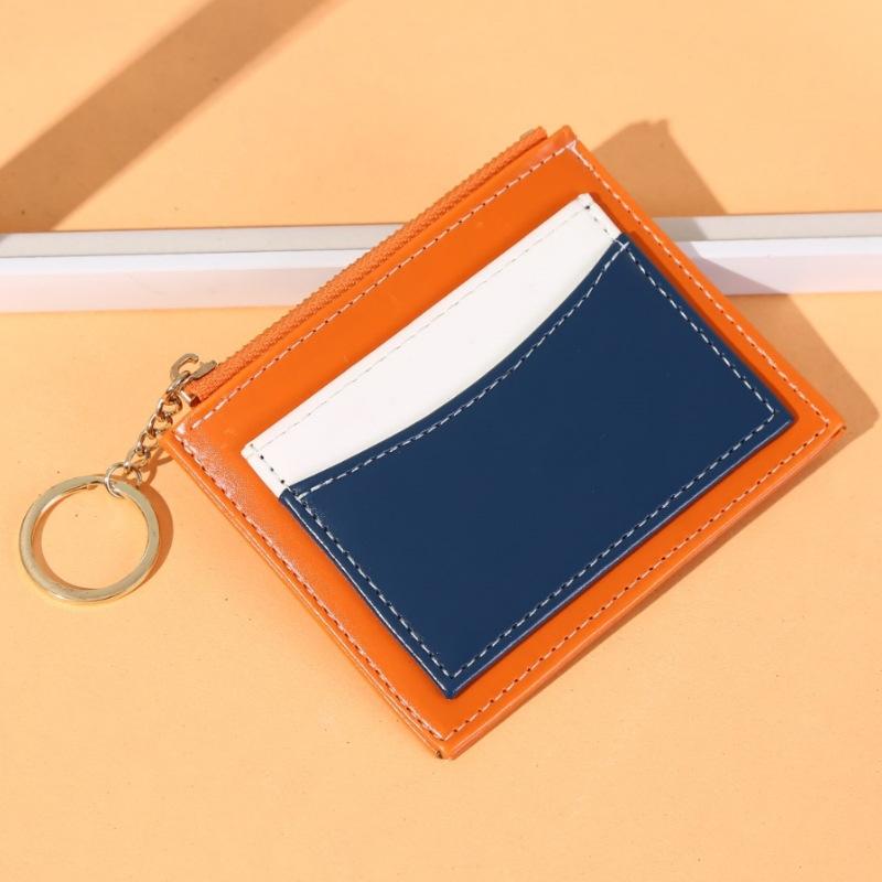 Portable Simple Card Holder Coin Purse With Keychain Unisex Pu Wallet - Blue 8