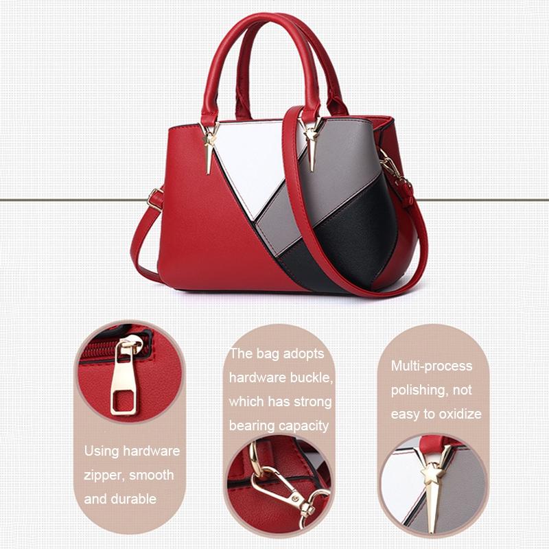 Colourblock Ladies Handbag - Pu Material - Red Wine 7