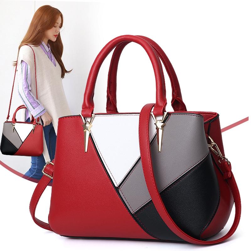 Colourblock Ladies Handbag - Pu Material - Red Wine 8