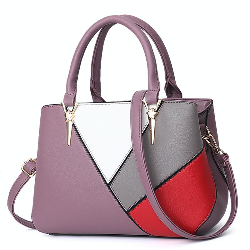 Colourblock Ladies Handbag - Pu Material - Red Wine 11
