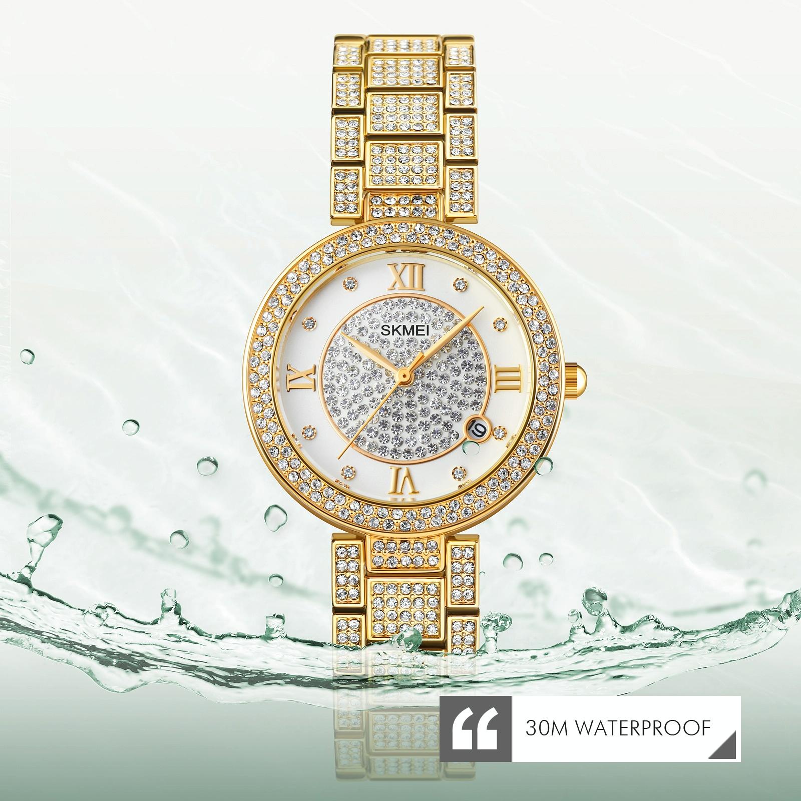 Women Quartz Watch with Diamond Roman Numerals and Round Dial - Rose Gold 7