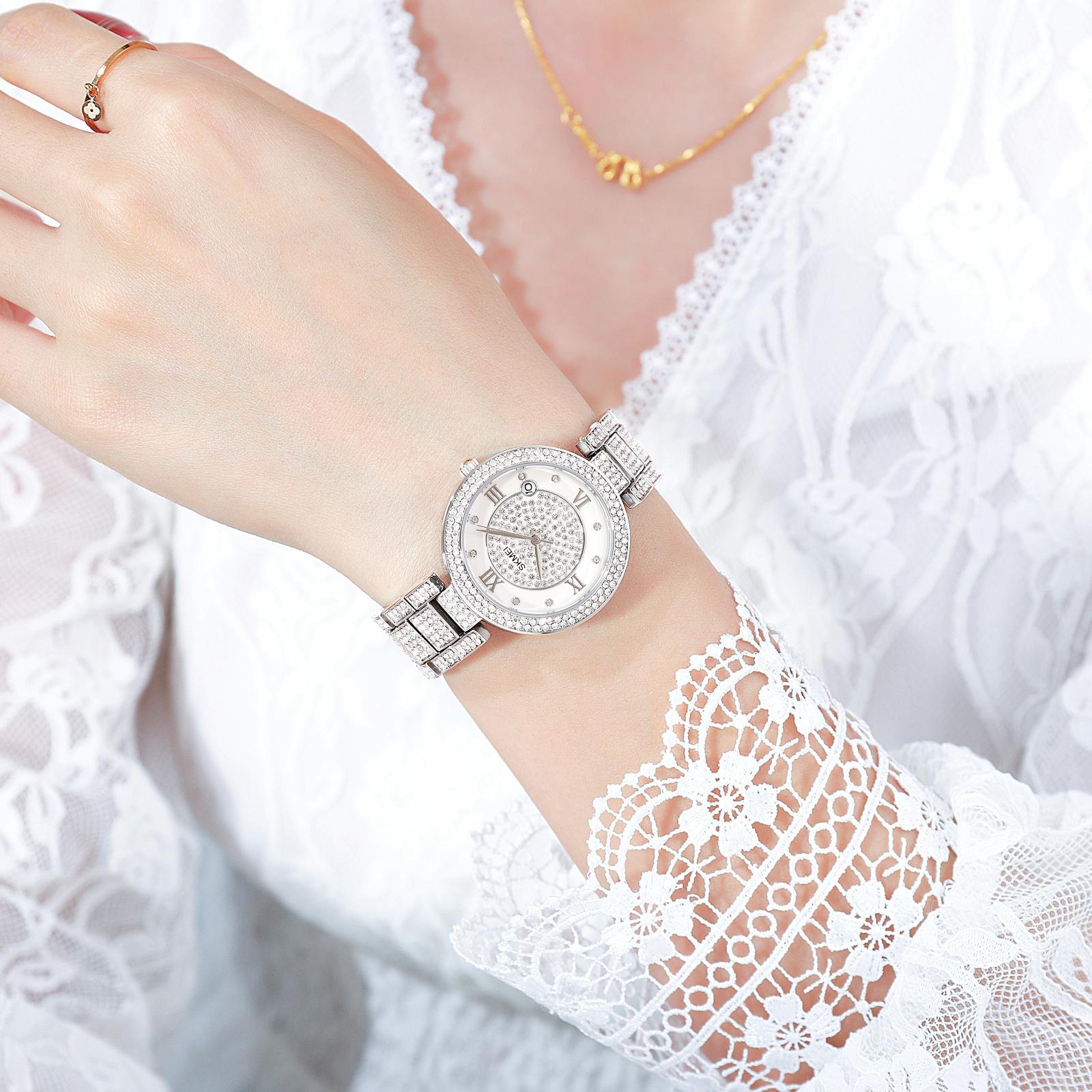 Women Quartz Watch with Diamond Roman Numerals and Round Dial - Rose Gold 8