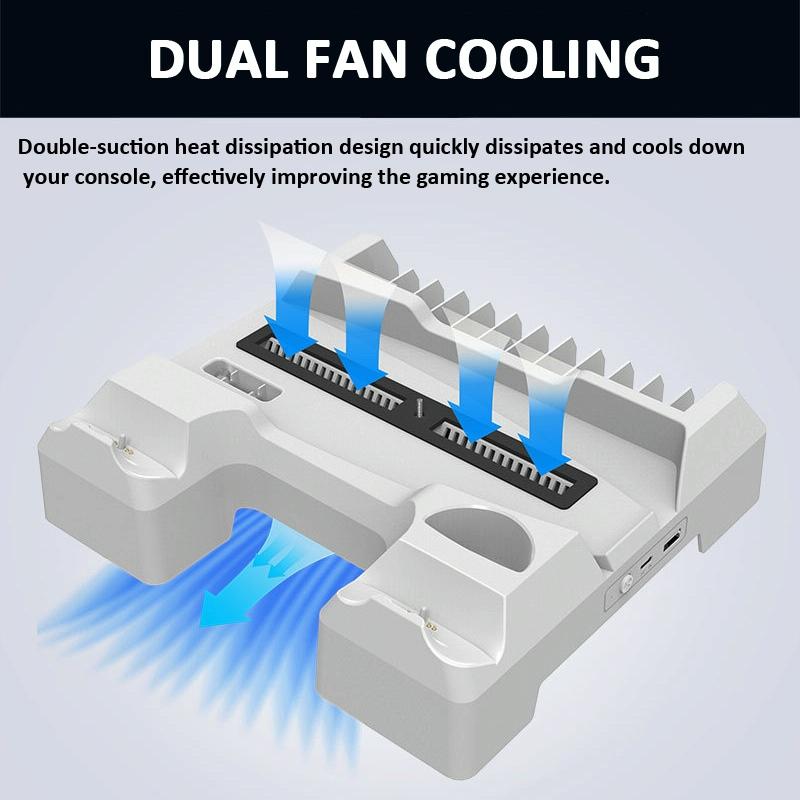 Ps5 Dual-seat Charging & Cooling Base Rack with Storage - Compact Design - White 4