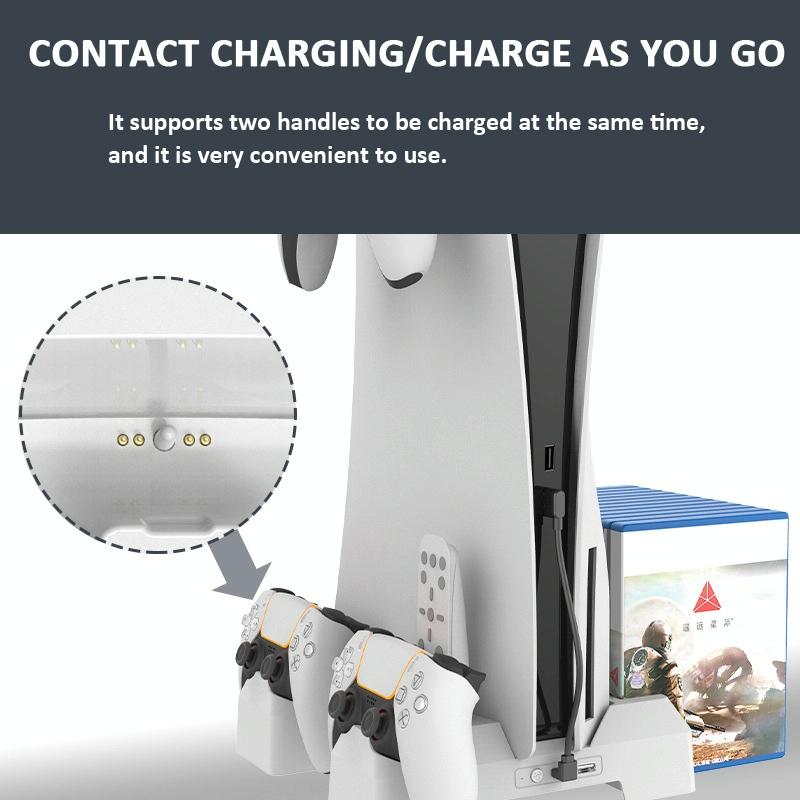 Ps5 Dual-seat Charging & Cooling Base Rack with Storage - Compact Design - White 5