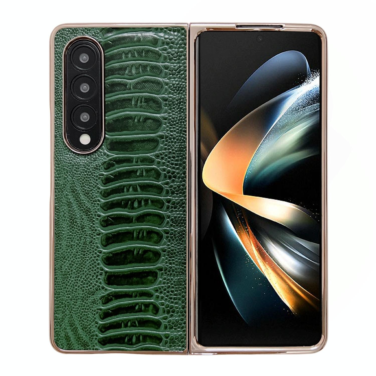 For Samsung Galaxy Z Fold4 5G Genuine Leather Nano Plating Phone Case - Black 6