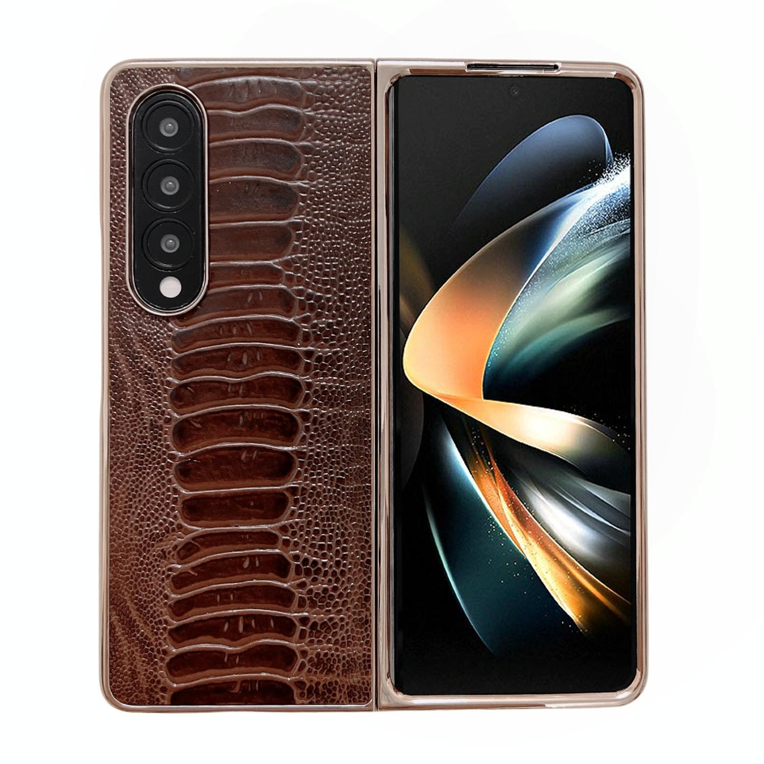 For Samsung Galaxy Z Fold4 5G Genuine Leather Nano Plating Phone Case - Black 10