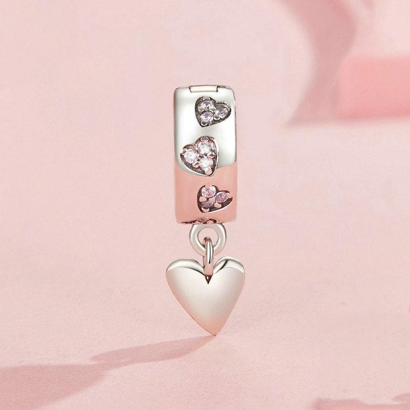 925 Sterling Silver Platinum Plated Smart Heart Diy Beads 3