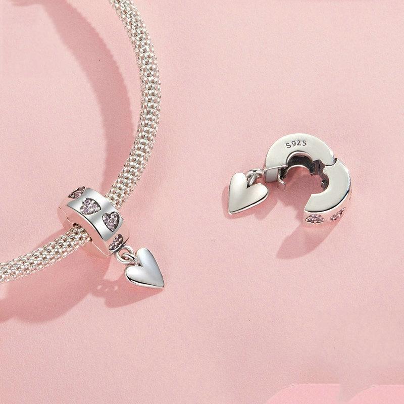 925 Sterling Silver Platinum Plated Smart Heart Diy Beads 4