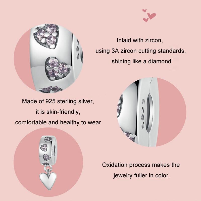 925 Sterling Silver Platinum Plated Smart Heart Diy Beads 5