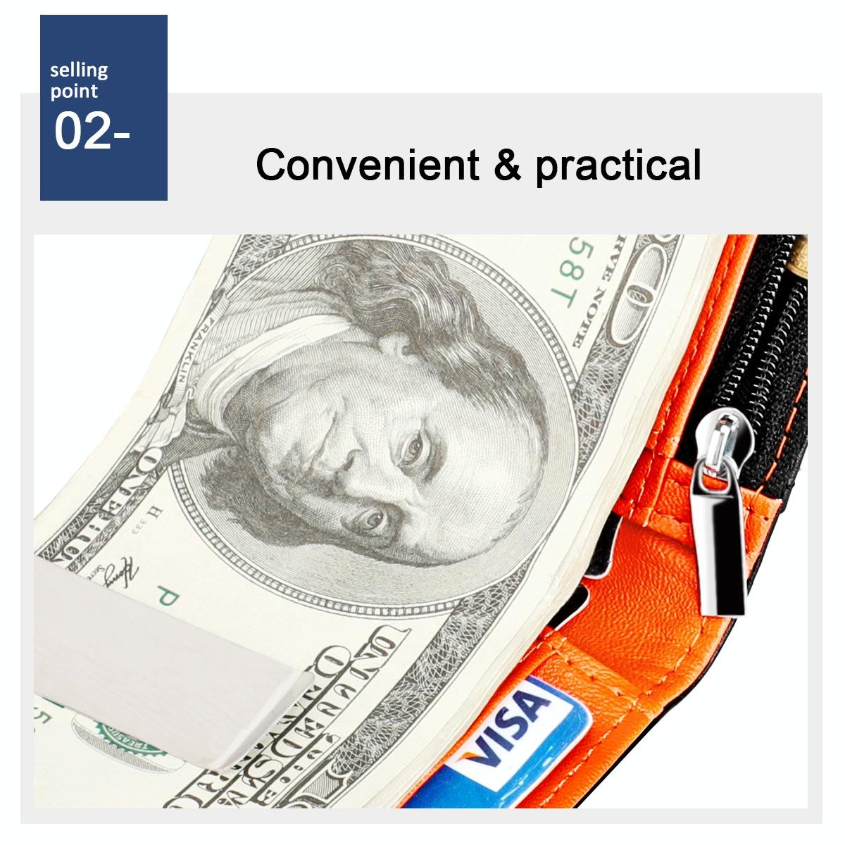 Leather Rfid Wallet with Front Pocket - Black - Orange 8
