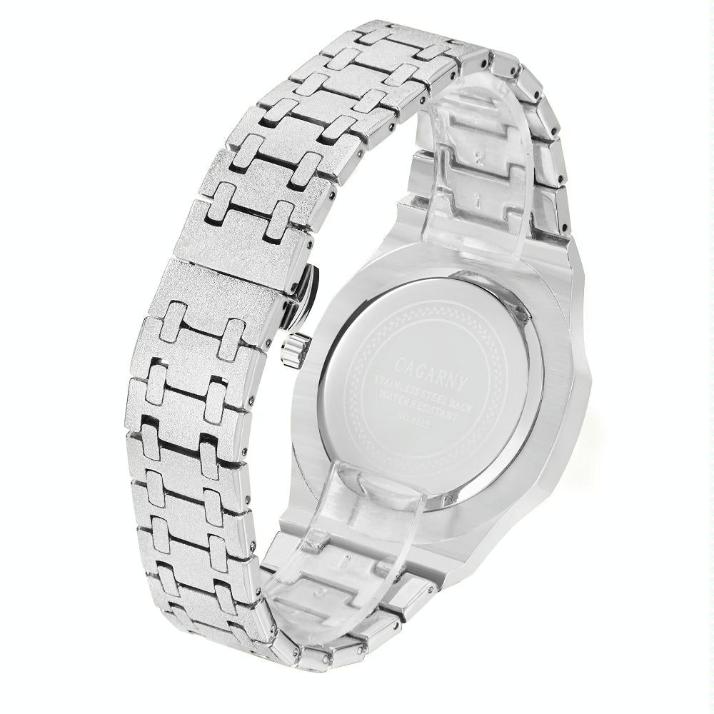 Men Quartz Steel Watch with Simple Stone Surface - Silver Shell Black Surface 3