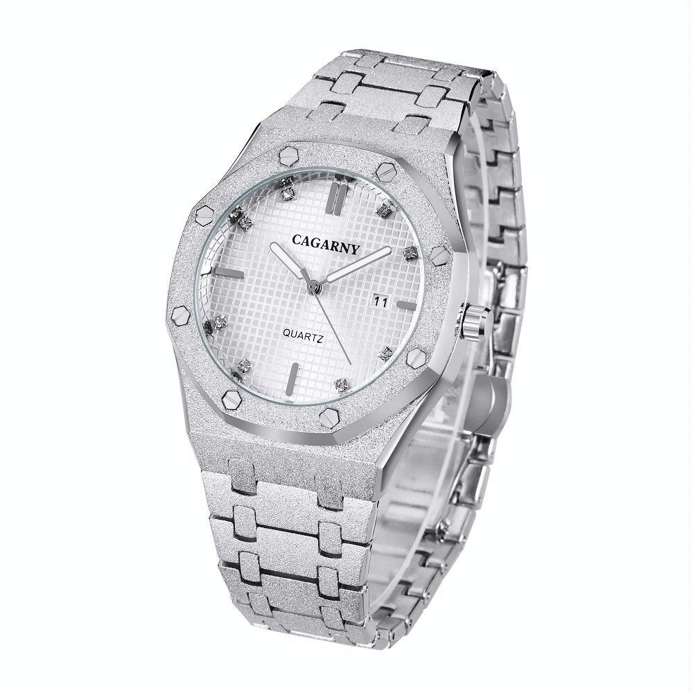 Men Quartz Steel Watch with Simple Stone Surface - Silver Shell Black Surface 8